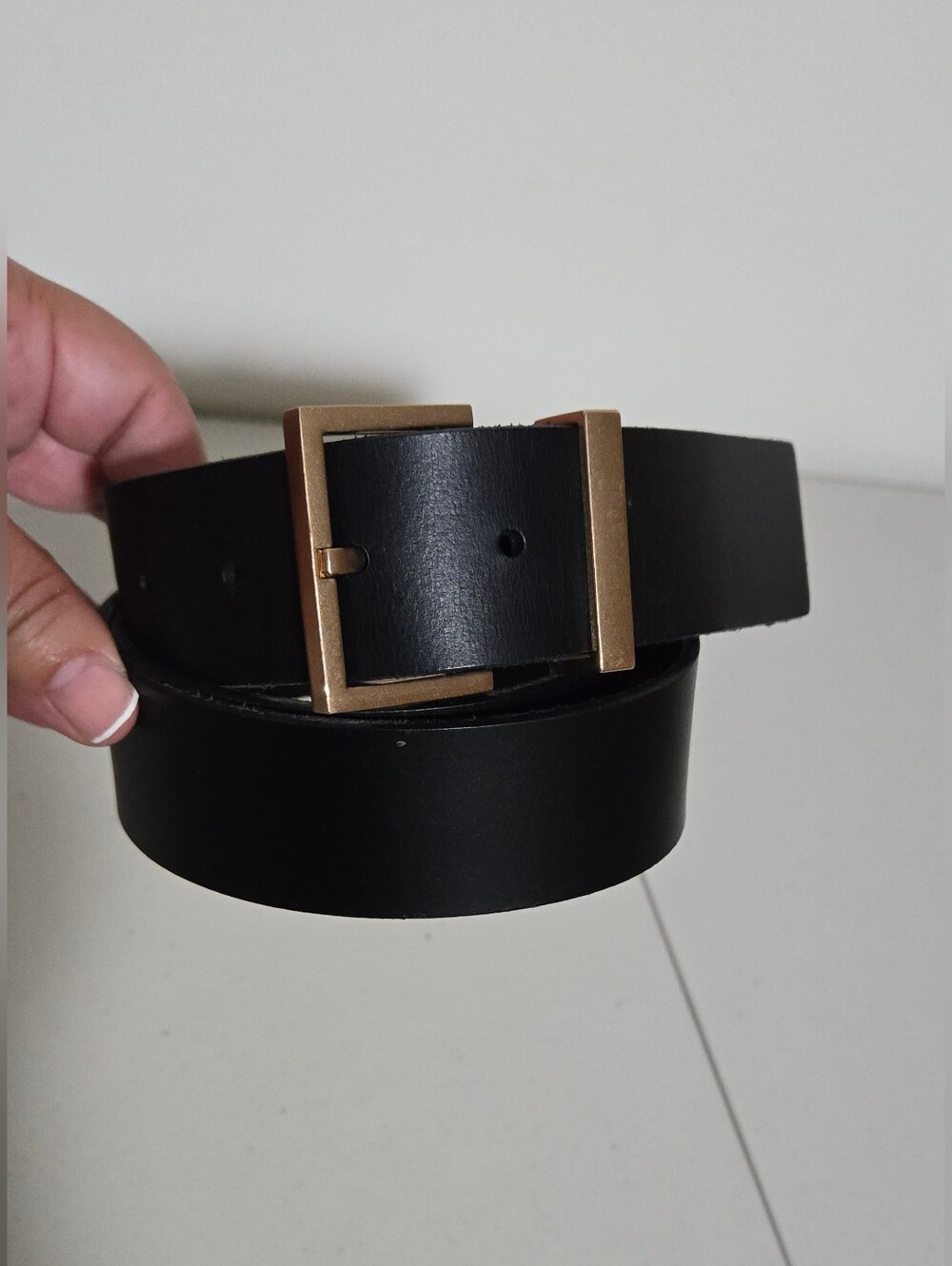 All Saints Black Genuine Leather Belt with Gold Buckle - Women's Size L